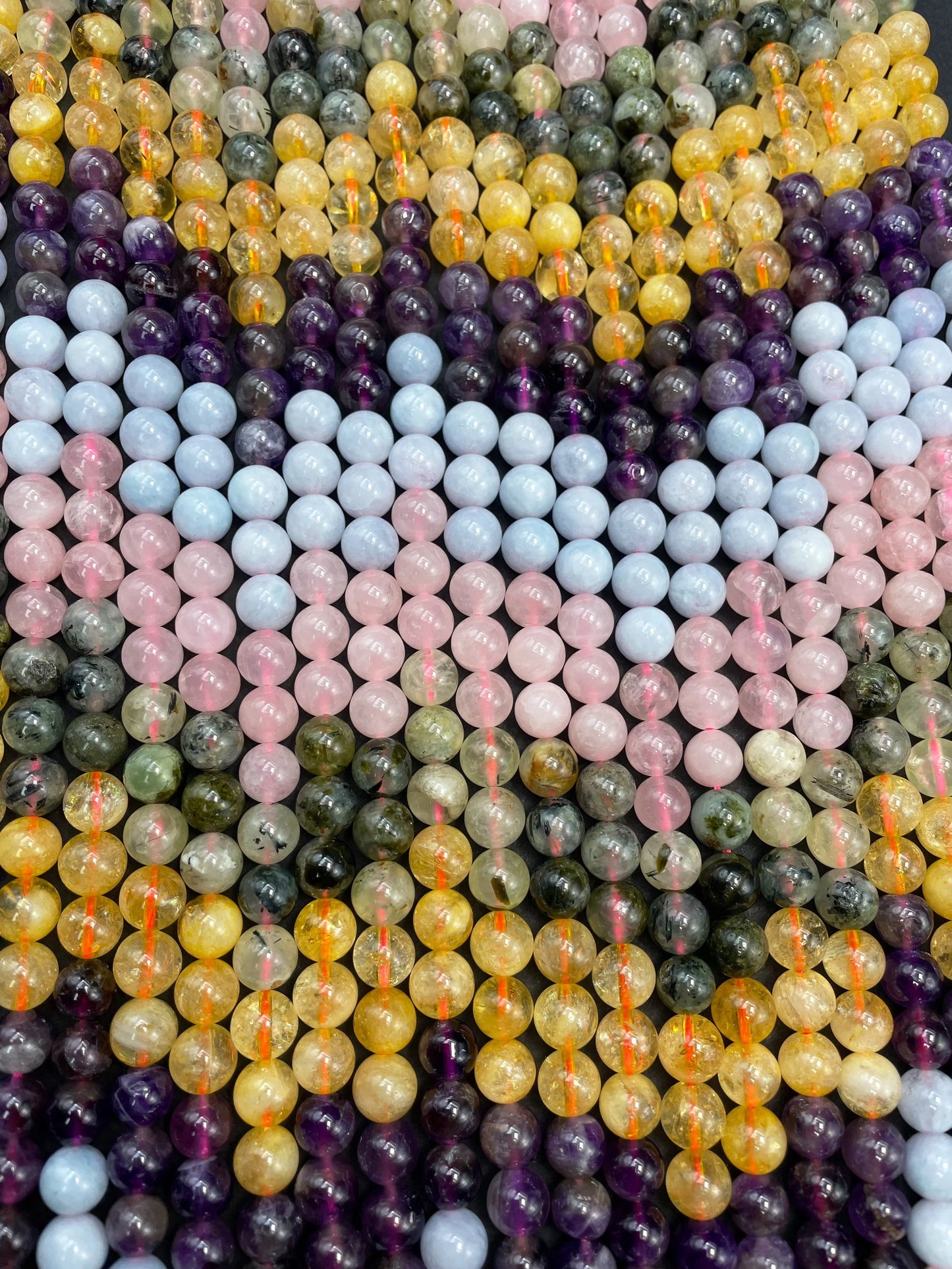 AAA Natural Multi Gemstone Bead. 6mm 8mm 10mm Round Bead. Beautiful Natural Citrine. Amethyst. Aquamarine. Prehnite. Rose quartz. High Quality