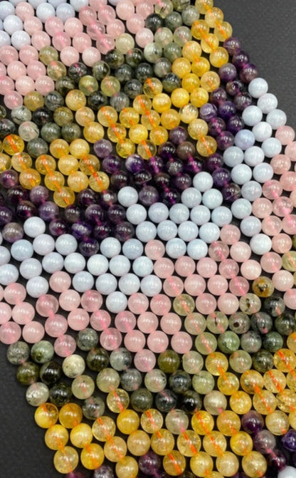 AAA Natural Multi Gemstone Bead. 6mm 8mm 10mm Round Bead. Beautiful Natural Citrine. Amethyst. Aquamarine. Prehnite. Rose quartz. High Quality