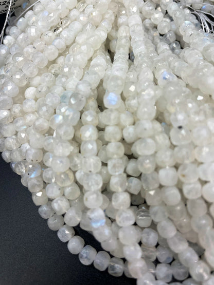 AA natural  moonstone bead . Faceted 5mm cube shape bead. Beautiful natural white moonstone with blue flash on . High quality gemstone bead
