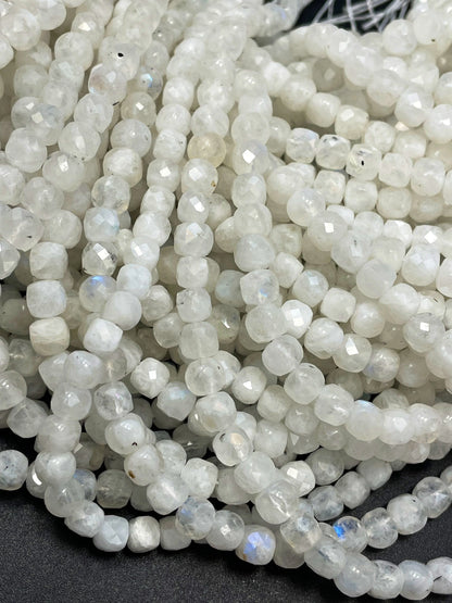AA natural  moonstone bead . Faceted 5mm cube shape bead. Beautiful natural white moonstone with blue flash on . High quality gemstone bead