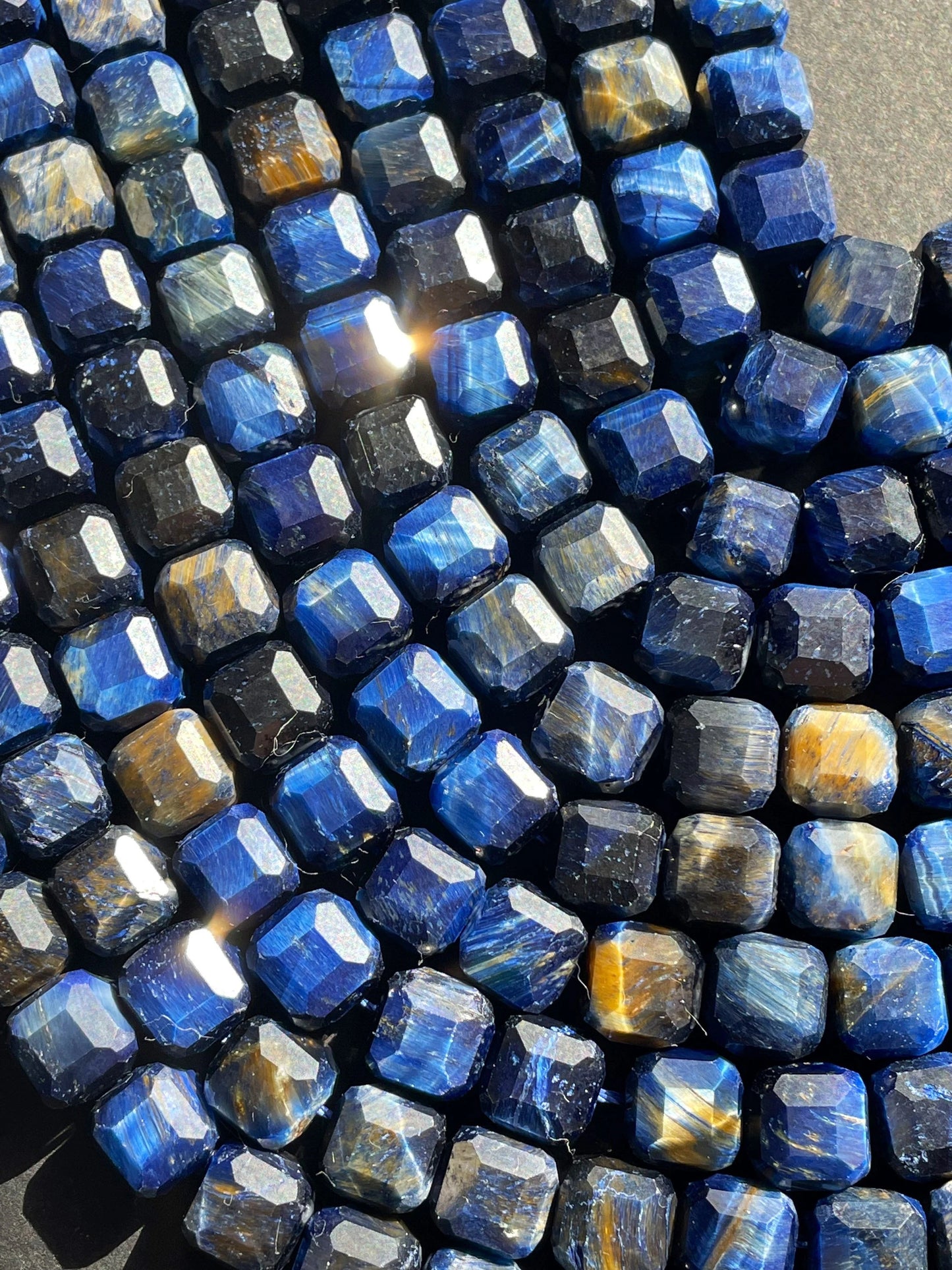 AAA Natural blue tiger eye gemstone bead. Faceted 8mm cube shape bead . Gorgeous royal blue color tiger eye gemstone. High quality bead !