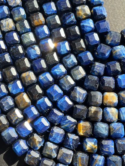 AAA Natural blue tiger eye gemstone bead. Faceted 8mm cube shape bead . Gorgeous royal blue color tiger eye gemstone. High quality bead !