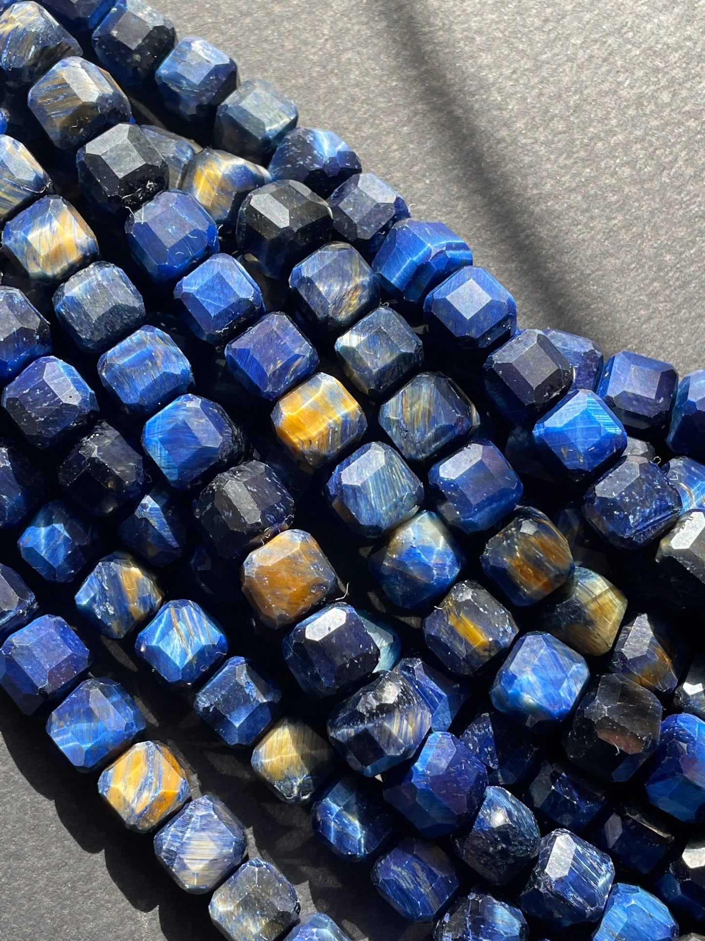 AAA Natural blue tiger eye gemstone bead. Faceted 8mm cube shape bead . Gorgeous royal blue color tiger eye gemstone. High quality bead !