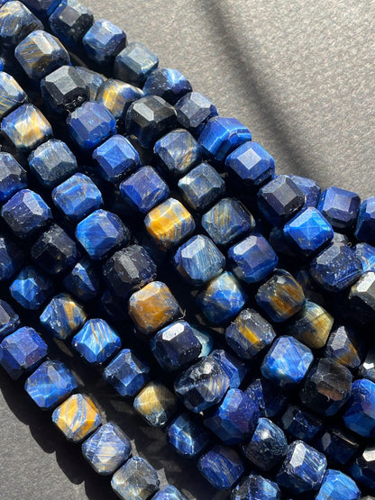 AAA Natural blue tiger eye gemstone bead. Faceted 8mm cube shape bead . Gorgeous royal blue color tiger eye gemstone. High quality bead !
