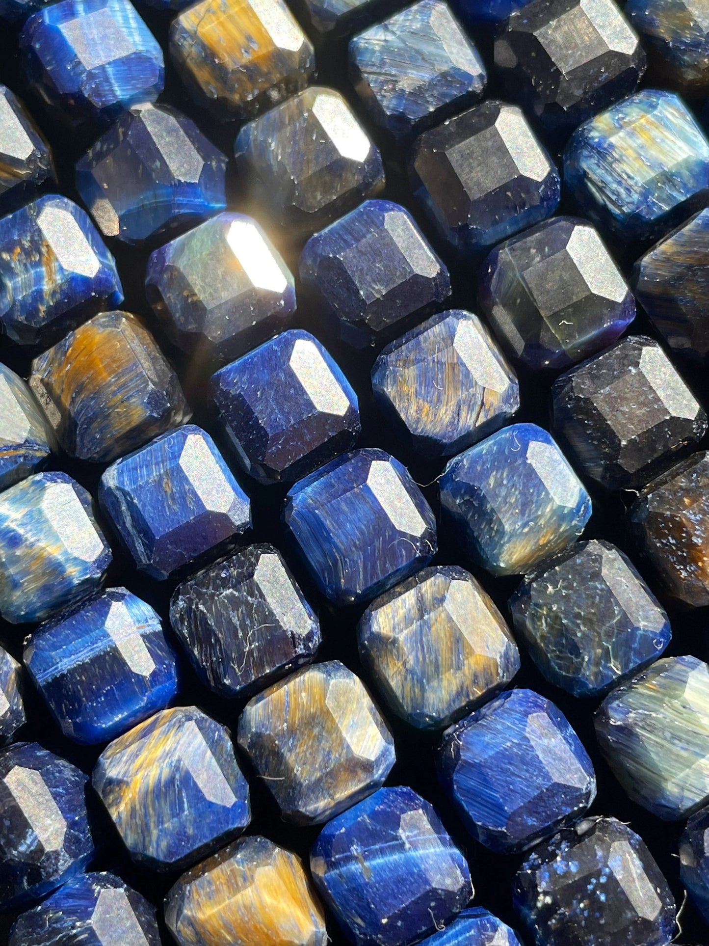 AAA Natural blue tiger eye gemstone bead. Faceted 8mm cube shape bead . Gorgeous royal blue color tiger eye gemstone. High quality bead !