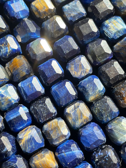 AAA Natural blue tiger eye gemstone bead. Faceted 8mm cube shape bead . Gorgeous royal blue color tiger eye gemstone. High quality bead !