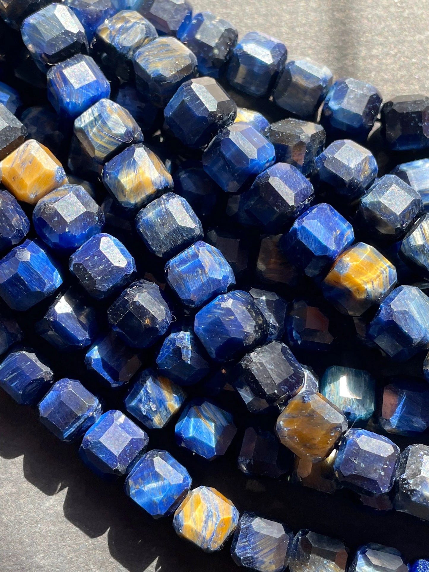 AAA Natural blue tiger eye gemstone bead. Faceted 8mm cube shape bead . Gorgeous royal blue color tiger eye gemstone. High quality bead !