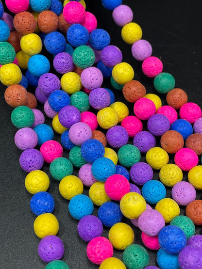 AAA Natural Multicolor Lava Rock Stone Bead. 4mm 6mm 8mm 10mm 12mm Round Bead. Beautiful Colorful Lava Rock Stone Bead. Full strand 15.5