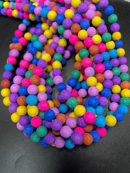 AAA Natural Multicolor Lava Rock Stone Bead. 4mm 6mm 8mm 10mm 12mm Round Bead. Beautiful Colorful Lava Rock Stone Bead. Full strand 15.5
