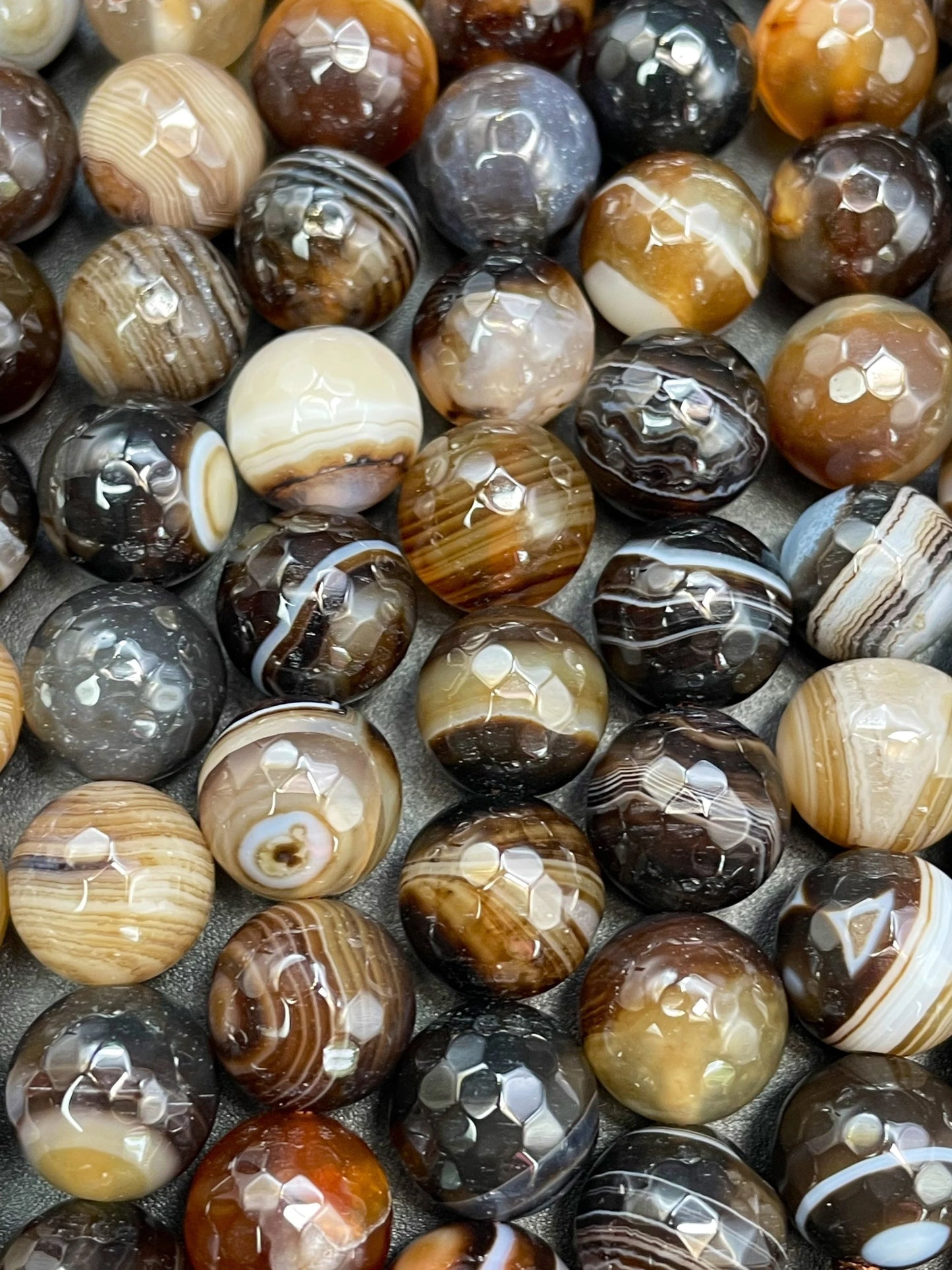 AAA Natural Botswana Agate Stone Bead. Faceted 6mm 8mm 10mm 12mm Round Bead. Beautiful Brown Color Botswana Gemstone Bead. Full Strand 15.5”