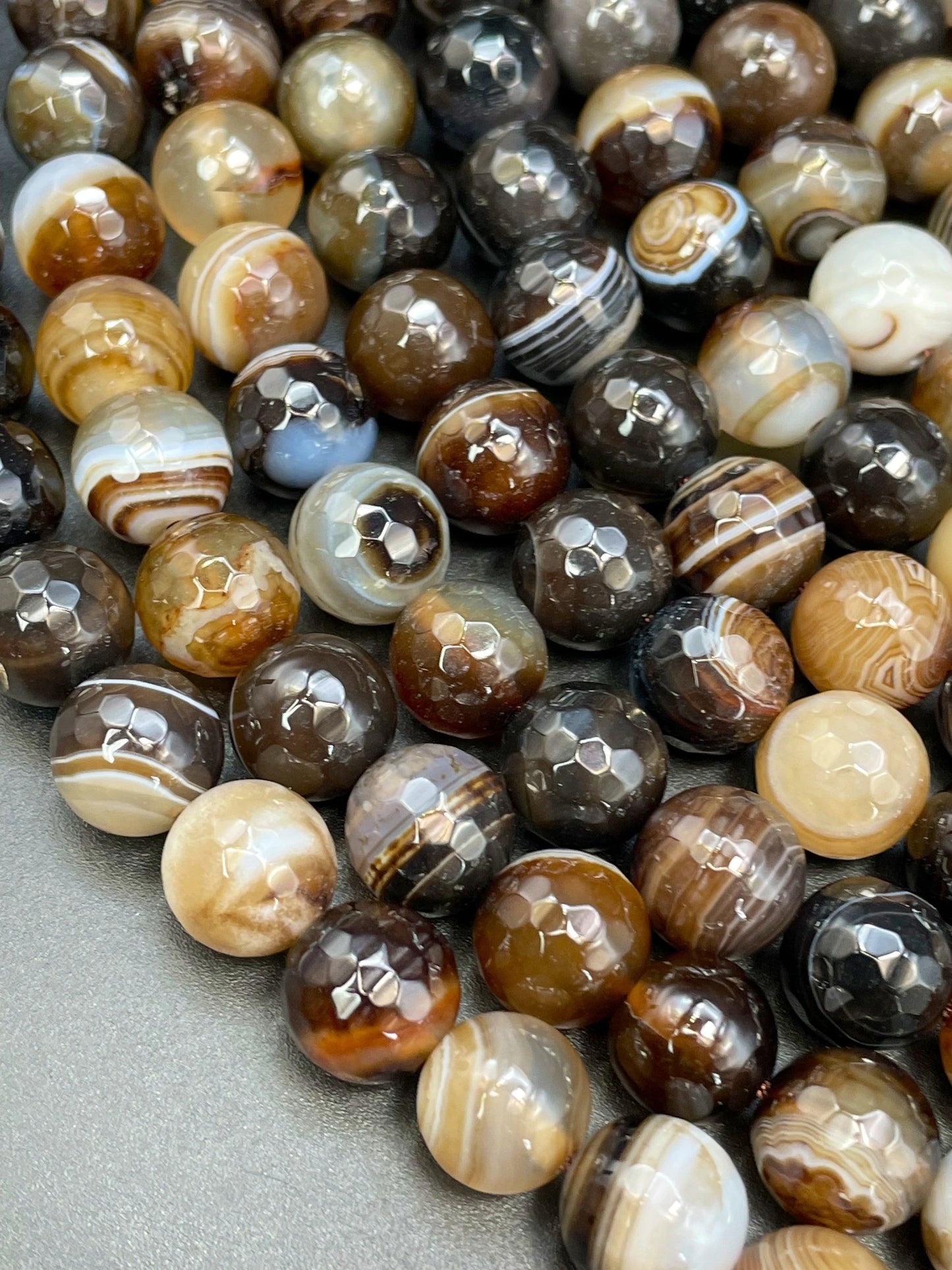 AAA Natural Botswana Agate Stone Bead. Faceted 6mm 8mm 10mm 12mm Round Bead. Beautiful Brown Color Botswana Gemstone Bead. Full Strand 15.5”