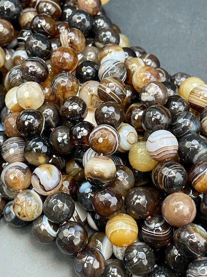 AAA Natural Botswana Agate Stone Bead. Faceted 6mm 8mm 10mm 12mm Round Bead. Beautiful Brown Color Botswana Gemstone Bead. Full Strand 15.5”