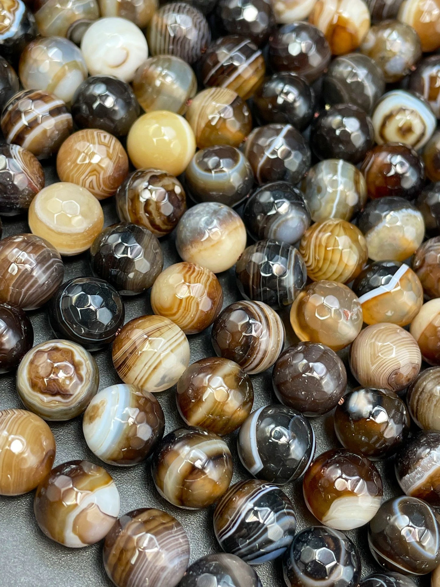 AAA Natural Botswana Agate Stone Bead. Faceted 6mm 8mm 10mm 12mm Round Bead. Beautiful Brown Color Botswana Gemstone Bead. Full Strand 15.5”