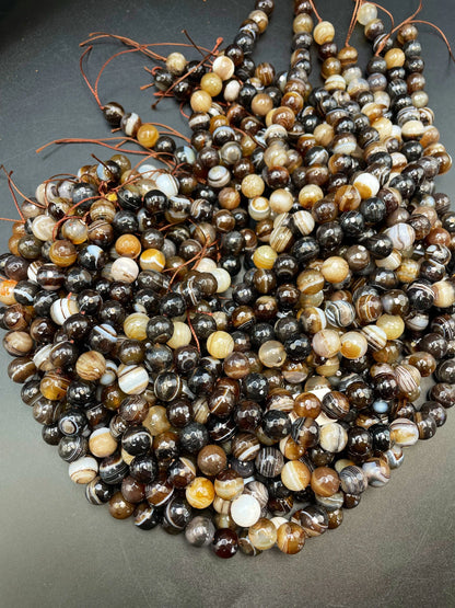AAA Natural Botswana Agate Stone Bead. Faceted 6mm 8mm 10mm 12mm Round Bead. Beautiful Brown Color Botswana Gemstone Bead. Full Strand 15.5”