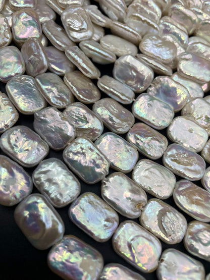 AAA Natural Fresh Water Pearl Bead. 12x17mm rectangle shape. Beautiful Natural White Color Fresh Water Pearl Bead. High Quality Pearl Bead!