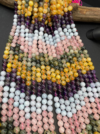 AAA Natural Multi Gemstone Bead. 6mm 8mm 10mm Round Bead. Beautiful Natural Citrine. Amethyst. Aquamarine. Prehnite. Rose quartz. High Quality