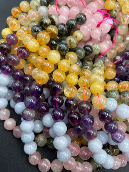 AAA Natural Multi Gemstone Bead. 6mm 8mm 10mm Round Bead. Beautiful Natural Citrine. Amethyst. Aquamarine. Prehnite. Rose quartz. High Quality