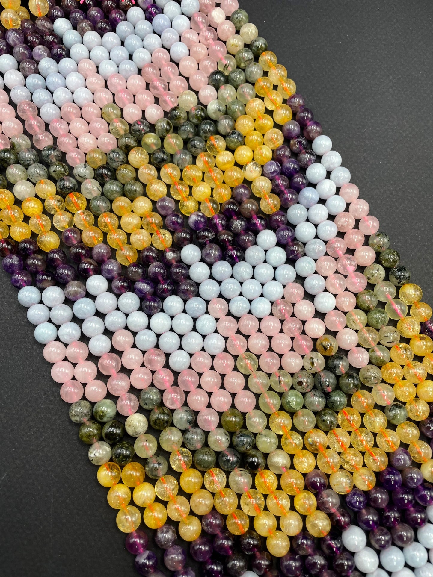 AAA Natural Multi Gemstone Bead. 6mm 8mm 10mm Round Bead. Beautiful Natural Citrine. Amethyst. Aquamarine. Prehnite. Rose quartz. High Quality