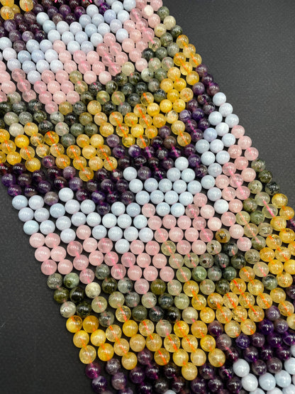 AAA Natural Multi Gemstone Bead. 6mm 8mm 10mm Round Bead. Beautiful Natural Citrine. Amethyst. Aquamarine. Prehnite. Rose quartz. High Quality