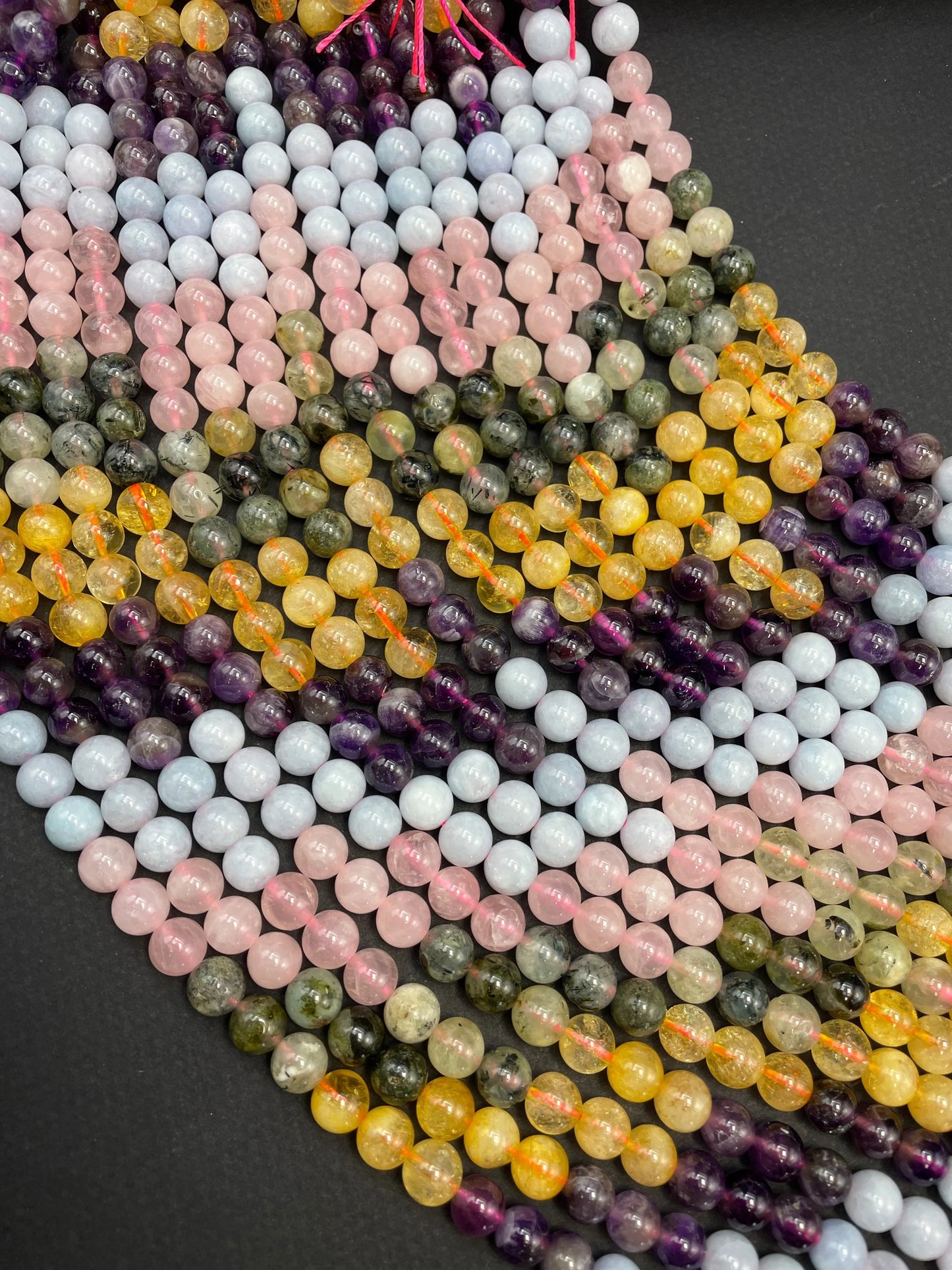 AAA Natural Multi Gemstone Bead. 6mm 8mm 10mm Round Bead. Beautiful Natural Citrine. Amethyst. Aquamarine. Prehnite. Rose quartz. High Quality