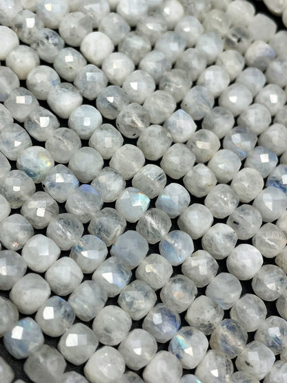 AA natural  moonstone bead . Faceted 5mm cube shape bead. Beautiful natural white moonstone with blue flash on . High quality gemstone bead