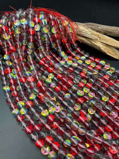 Beautiful rainbow Mermaid Glass Beads,.6mm 8mm 10mm round bead. Gorgeous red rainbow bead . Unique looking glass bead!