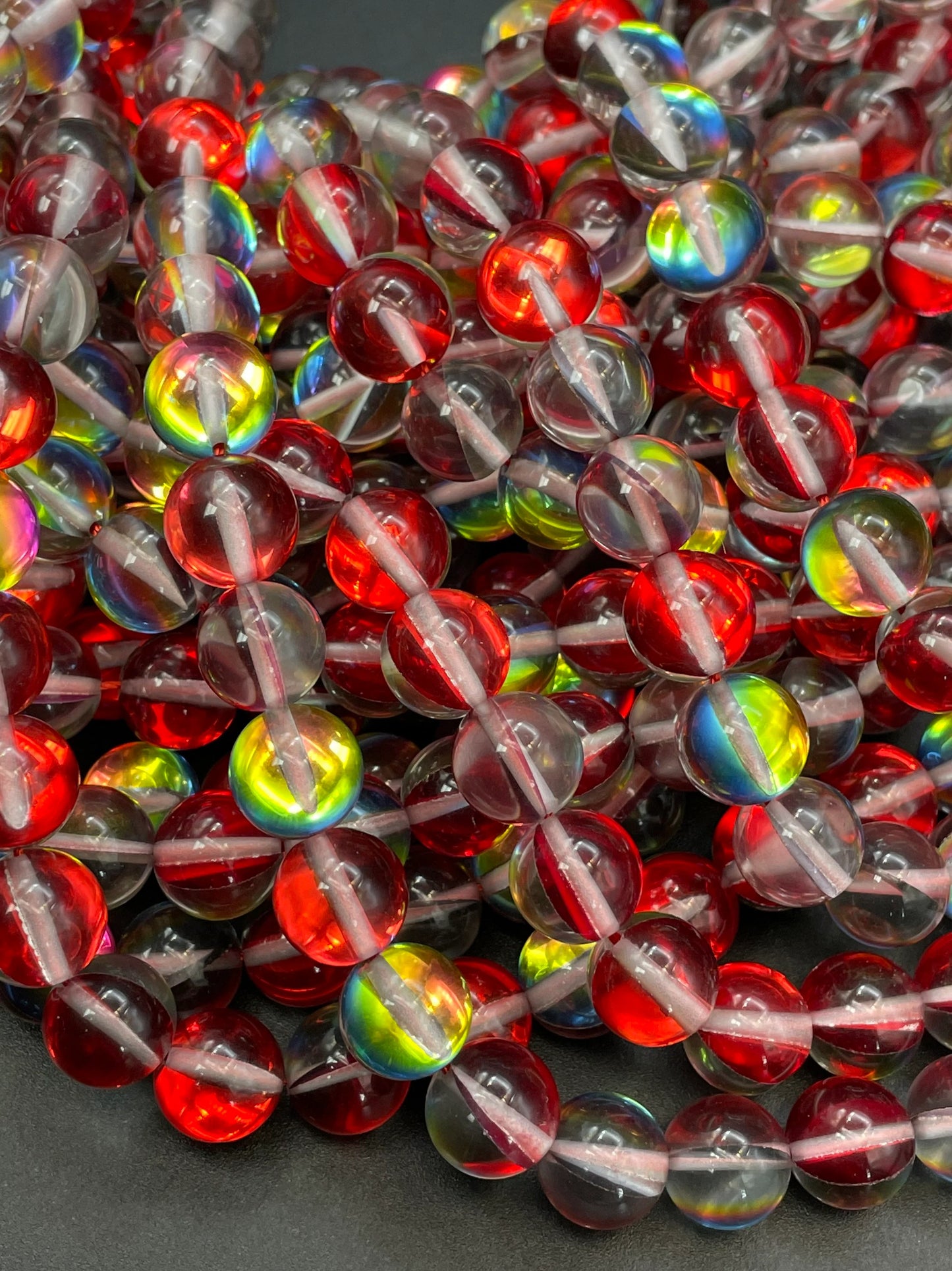 Beautiful rainbow Mermaid Glass Beads,.6mm 8mm 10mm round bead. Gorgeous red rainbow bead . Unique looking glass bead!
