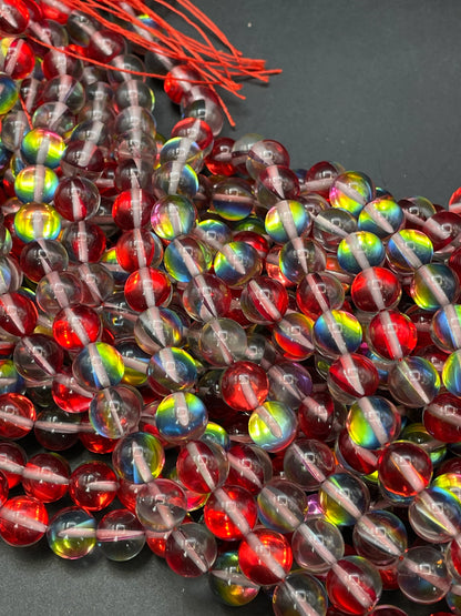 Beautiful rainbow Mermaid Glass Beads,.6mm 8mm 10mm round bead. Gorgeous red rainbow bead . Unique looking glass bead!