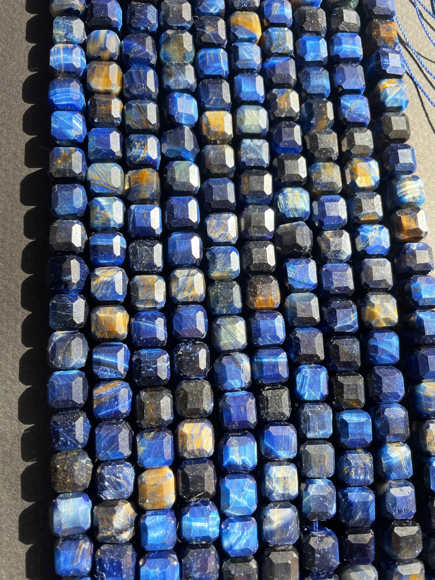 AAA Natural blue tiger eye gemstone bead. Faceted 8mm cube shape bead . Gorgeous royal blue color tiger eye gemstone. High quality bead !