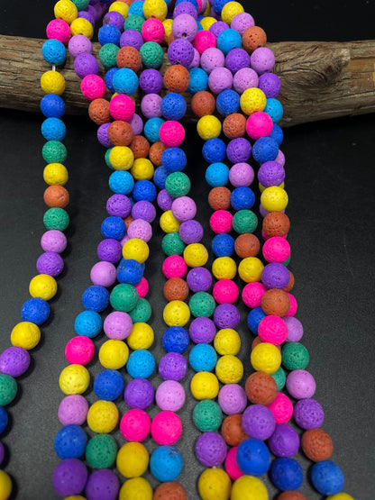 AAA Natural Multicolor Lava Rock Stone Bead. 4mm 6mm 8mm 10mm 12mm Round Bead. Beautiful Colorful Lava Rock Stone Bead. Full strand 15.5