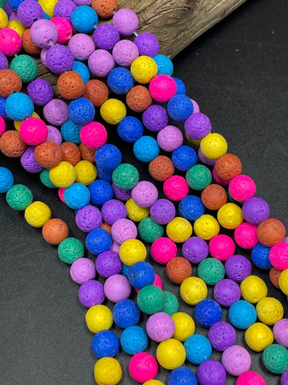AAA Natural Multicolor Lava Rock Stone Bead. 4mm 6mm 8mm 10mm 12mm Round Bead. Beautiful Colorful Lava Rock Stone Bead. Full strand 15.5