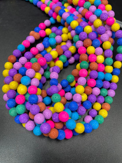 AAA Natural Multicolor Lava Rock Stone Bead. 4mm 6mm 8mm 10mm 12mm Round Bead. Beautiful Colorful Lava Rock Stone Bead. Full strand 15.5