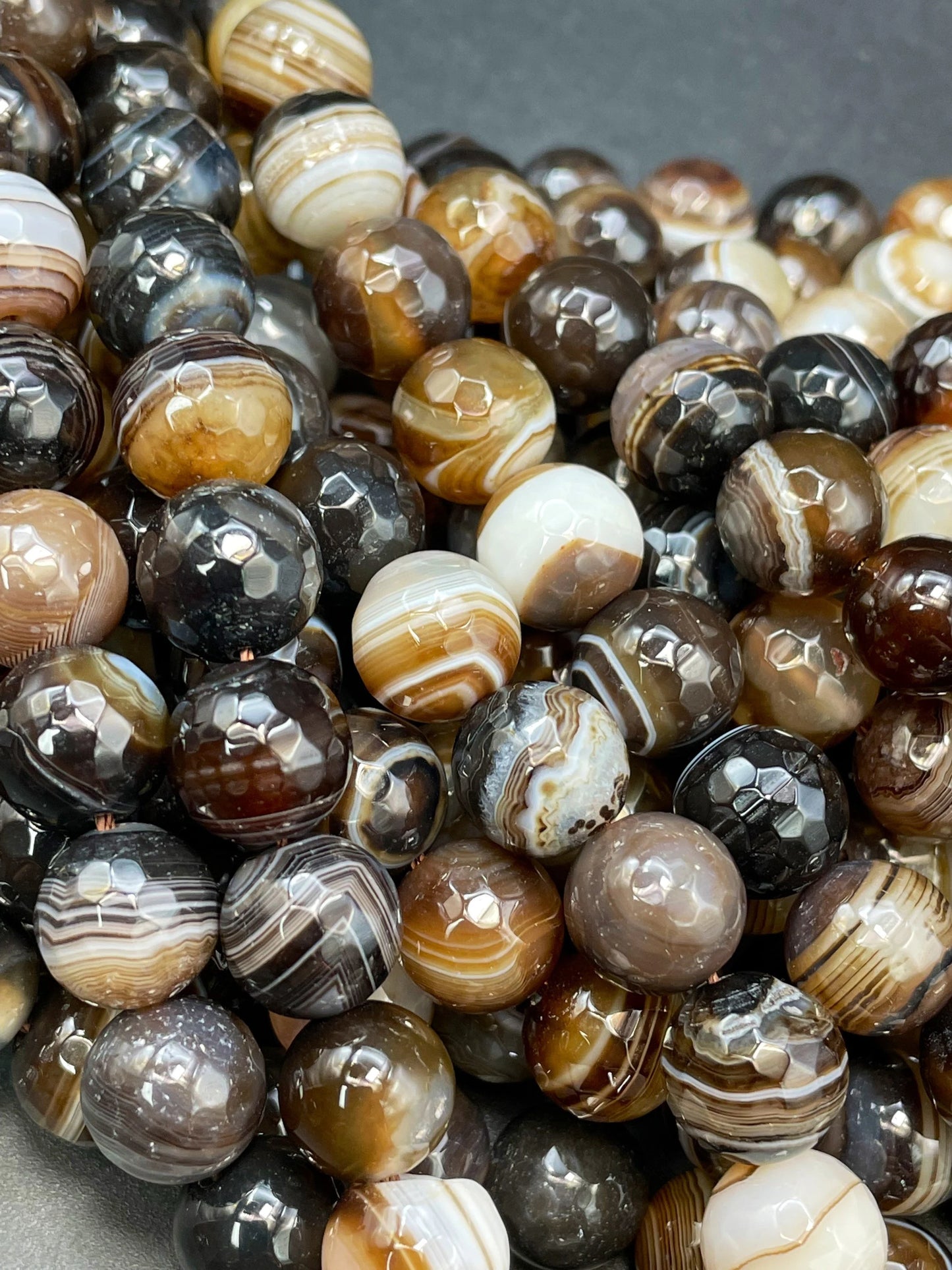 AAA Natural Botswana Agate Stone Bead. Faceted 6mm 8mm 10mm 12mm Round Bead. Beautiful Brown Color Botswana Gemstone Bead. Full Strand 15.5”