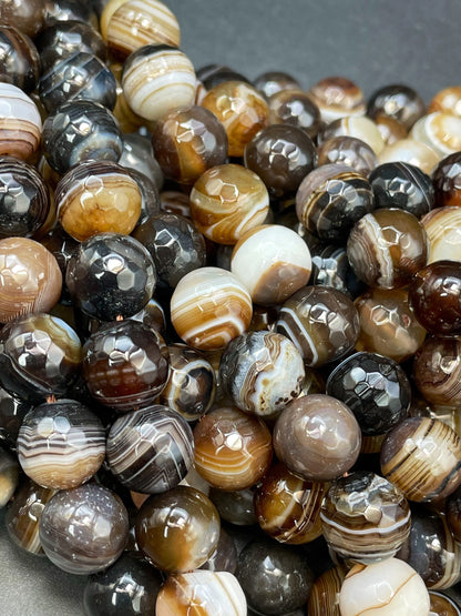 AAA Natural Botswana Agate Stone Bead. Faceted 6mm 8mm 10mm 12mm Round Bead. Beautiful Brown Color Botswana Gemstone Bead. Full Strand 15.5”