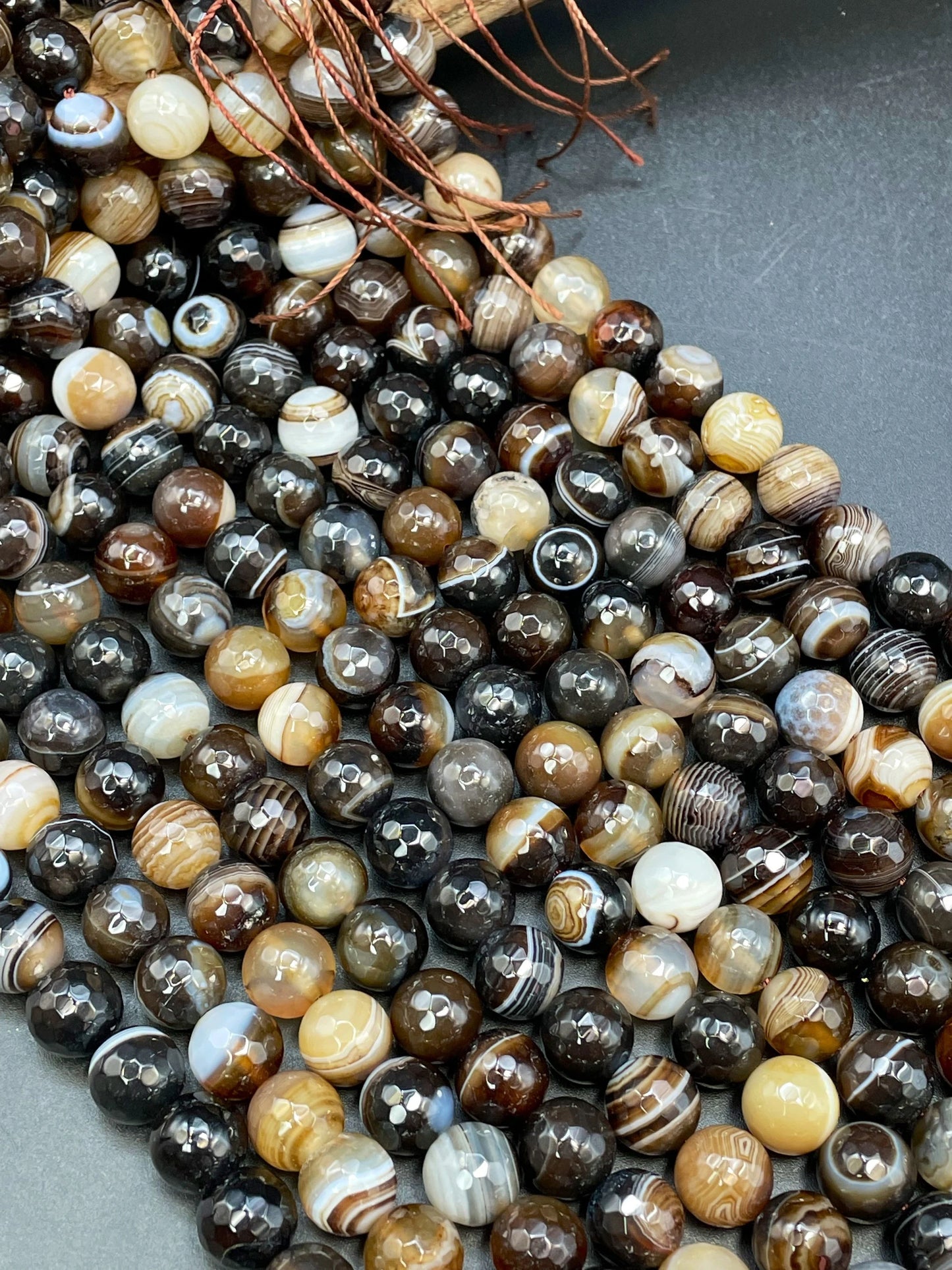 AAA Natural Botswana Agate Stone Bead. Faceted 6mm 8mm 10mm 12mm Round Bead. Beautiful Brown Color Botswana Gemstone Bead. Full Strand 15.5”