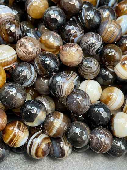 AAA Natural Botswana Agate Stone Bead. Faceted 6mm 8mm 10mm 12mm Round Bead. Beautiful Brown Color Botswana Gemstone Bead. Full Strand 15.5”