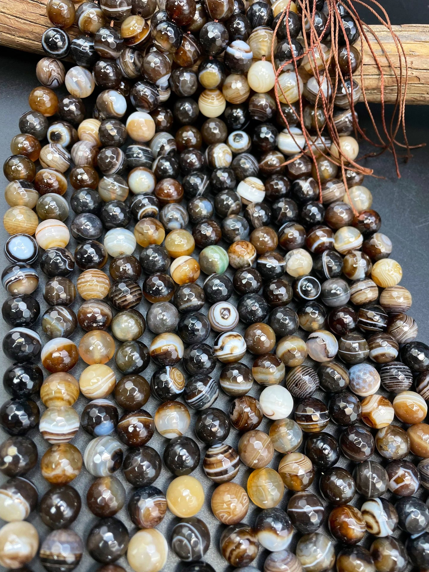 AAA Natural Botswana Agate Stone Bead. Faceted 6mm 8mm 10mm 12mm Round Bead. Beautiful Brown Color Botswana Gemstone Bead. Full Strand 15.5”
