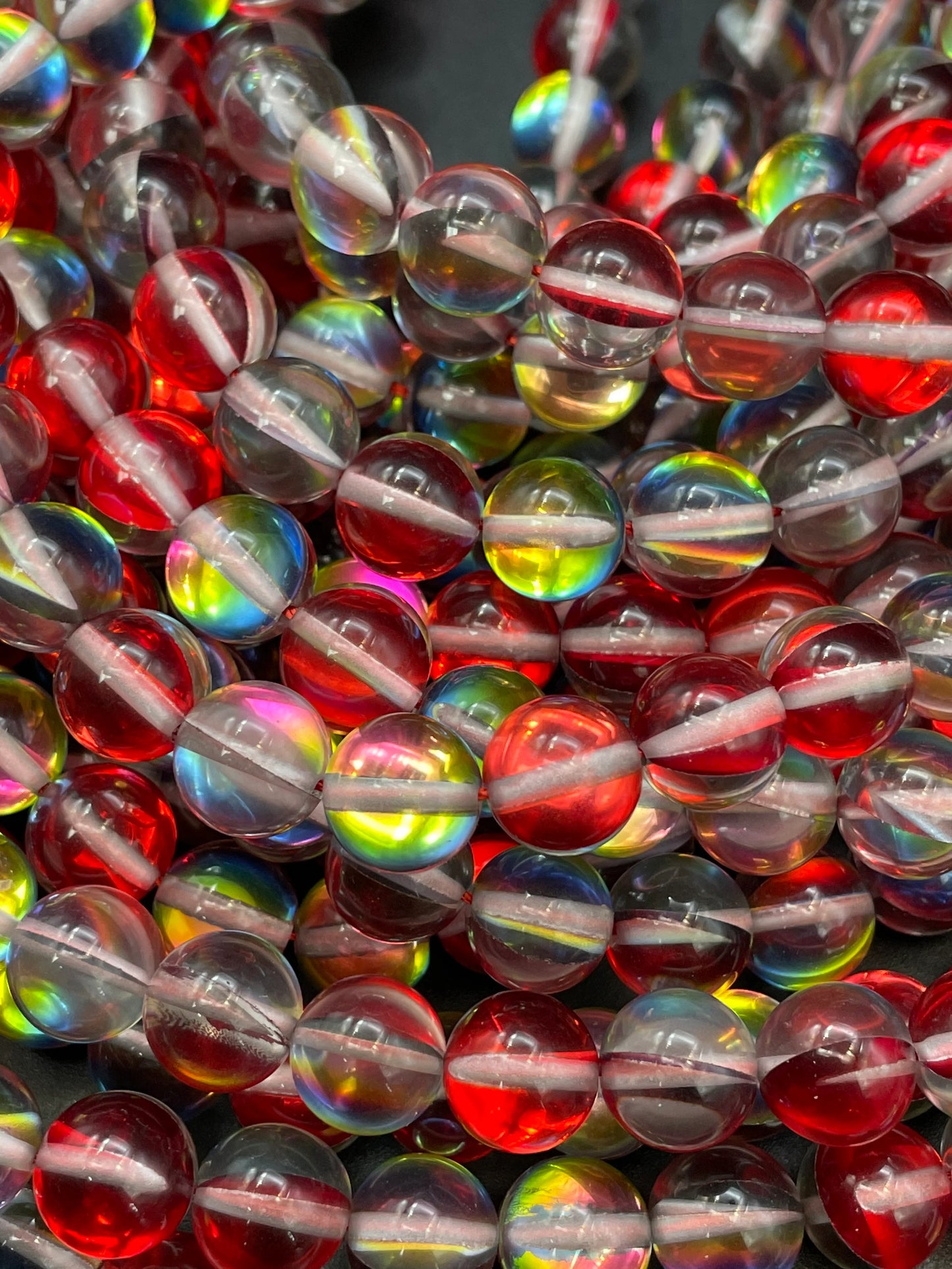 Beautiful rainbow Mermaid Glass Beads,.6mm 8mm 10mm round bead. Gorgeous red rainbow bead . Unique looking glass bead!