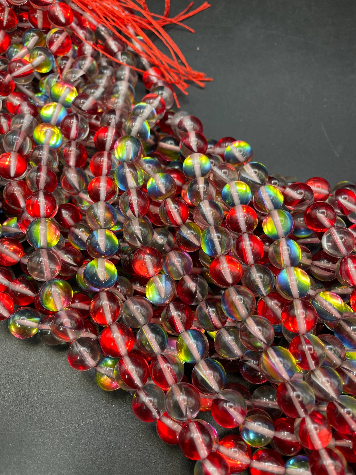 Beautiful rainbow Mermaid Glass Beads,.6mm 8mm 10mm round bead. Gorgeous red rainbow bead . Unique looking glass bead!
