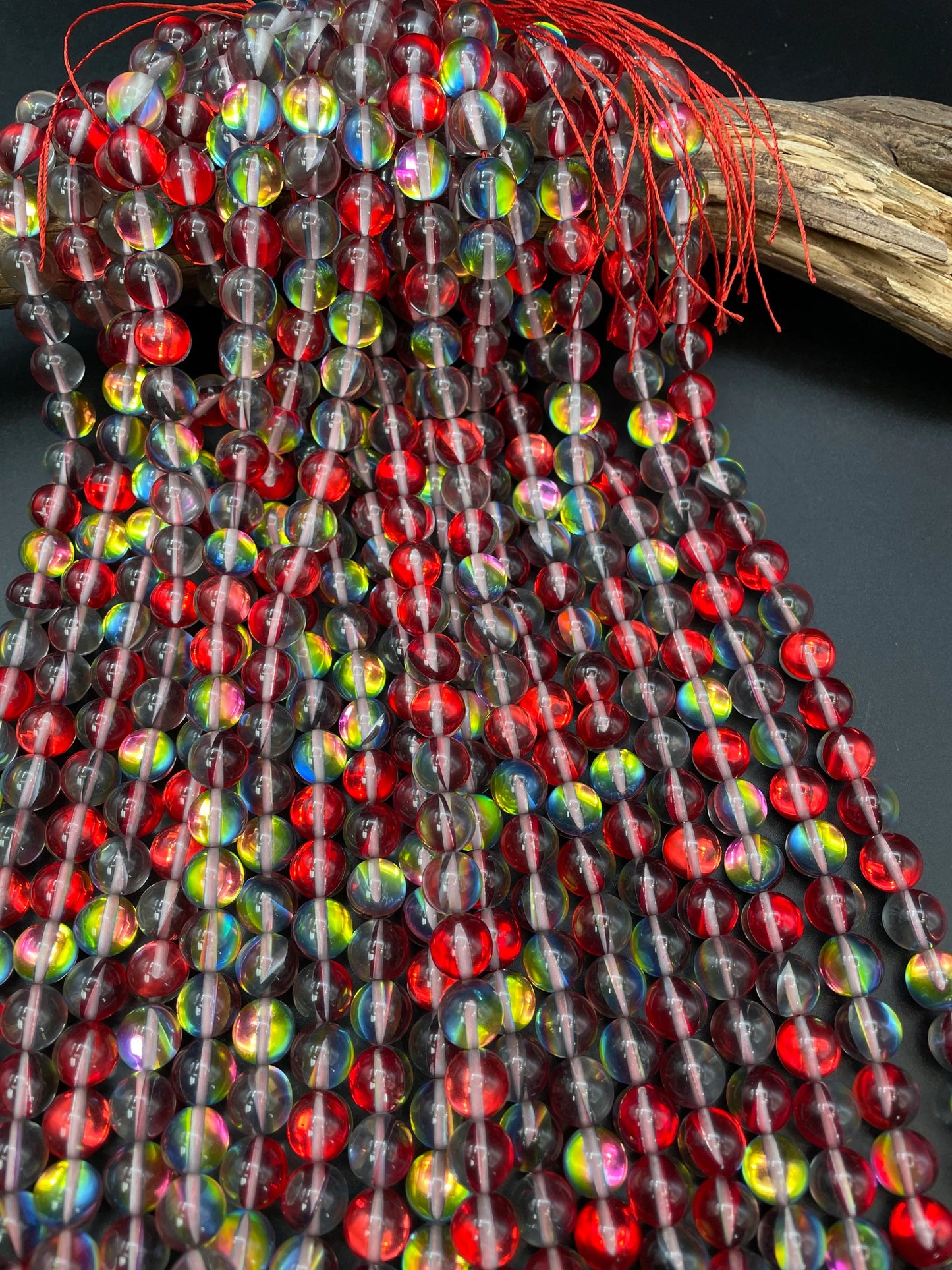 Beautiful rainbow Mermaid Glass Beads,.6mm 8mm 10mm round bead. Gorgeous red rainbow bead . Unique looking glass bead!