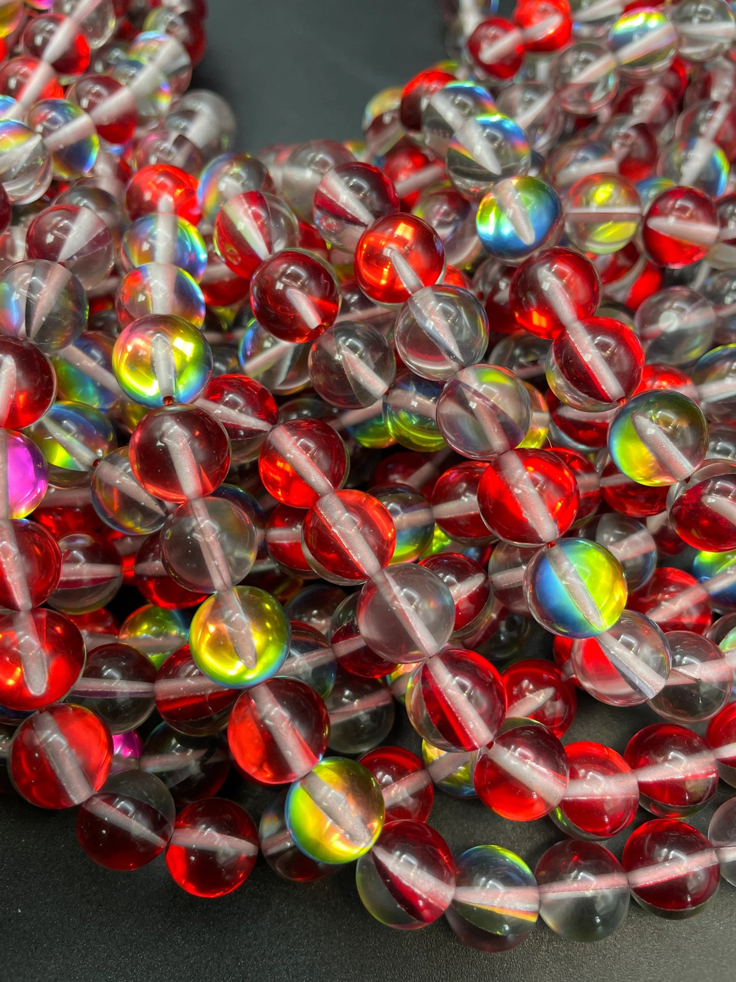 Beautiful rainbow Mermaid Glass Beads,.6mm 8mm 10mm round bead. Gorgeous red rainbow bead . Unique looking glass bead!