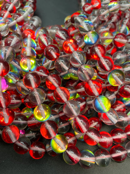 Beautiful rainbow Mermaid Glass Beads,.6mm 8mm 10mm round bead. Gorgeous red rainbow bead . Unique looking glass bead!