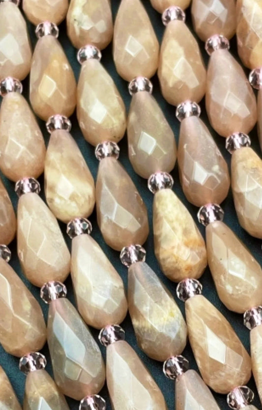 Natural Peach Moonstone Bead. Faceted 8x16mm Teardrop Shape Stones. Beautiful Natural Brown Peach Color Gemstone. Great quality!