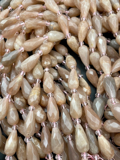 Natural Peach Moonstone Bead. Faceted 8x16mm Teardrop Shape Stones. Beautiful Natural Brown Peach Color Gemstone. Great quality!