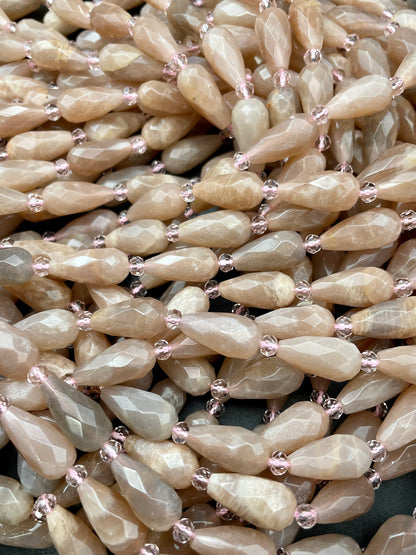 Natural Peach Moonstone Bead. Faceted 8x16mm Teardrop Shape Stones. Beautiful Natural Brown Peach Color Gemstone. Great quality!