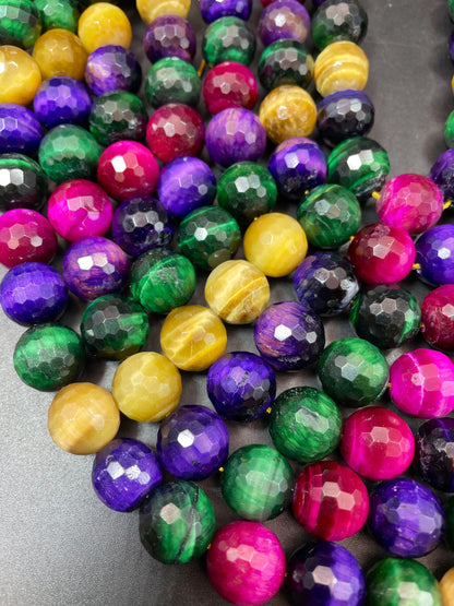 Beautiful Natural multi color tiger eye gemstone bead. Faceted 6mm 8mm 10mm 12mm 14mm round bead. Gorgeous multi tiger eye gemstone.