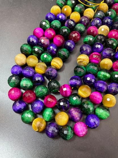 Beautiful Natural multi color tiger eye gemstone bead. Faceted 6mm 8mm 10mm 12mm 14mm round bead. Gorgeous multi tiger eye gemstone.