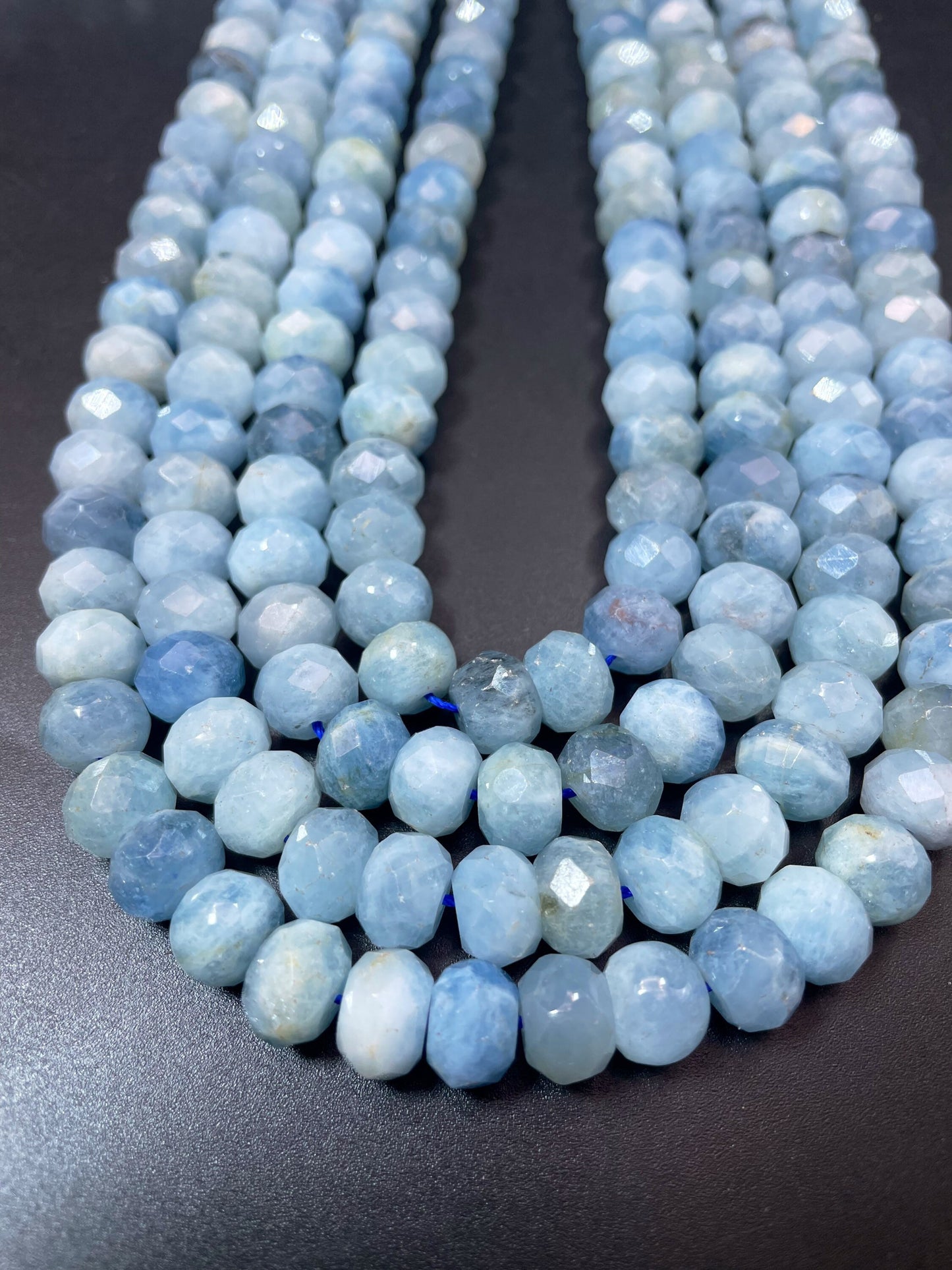 Natural blue Aquamarine stone bead. Faceted 4x6mm 6x8mm 7x9mm Rondelle Shape . Gorgeous natural sea blue Aquamarine gemstone. High quality