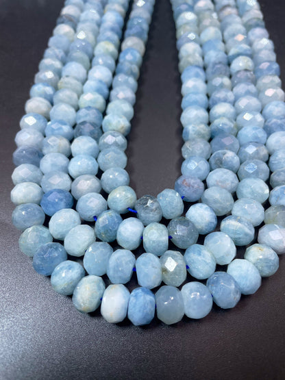 Natural blue Aquamarine stone bead. Faceted 4x6mm 6x8mm 7x9mm Rondelle Shape . Gorgeous natural sea blue Aquamarine gemstone. High quality