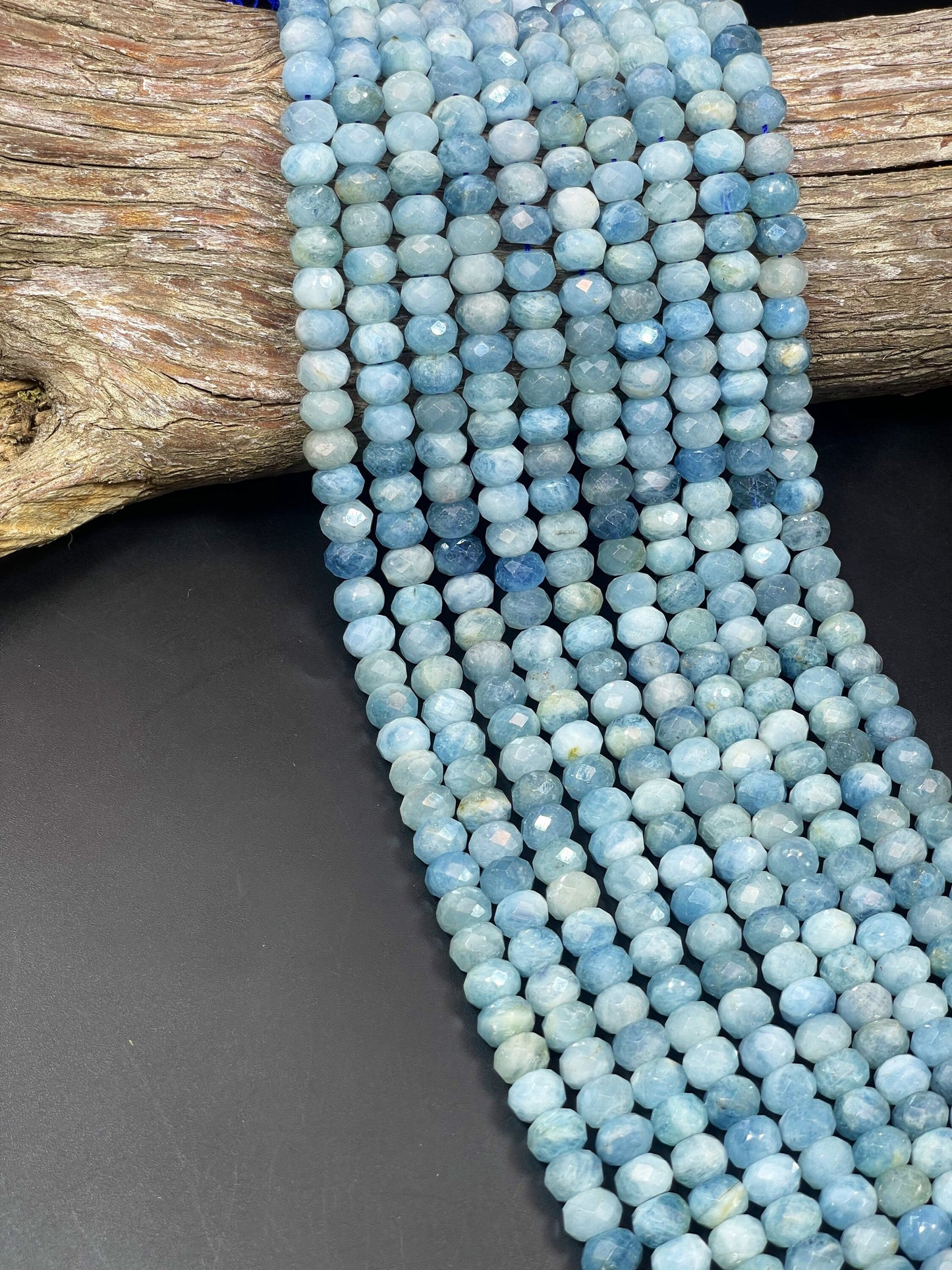 Natural blue Aquamarine stone bead. Faceted 4x6mm 6x8mm 7x9mm Rondelle Shape . Gorgeous natural sea blue Aquamarine gemstone. High quality